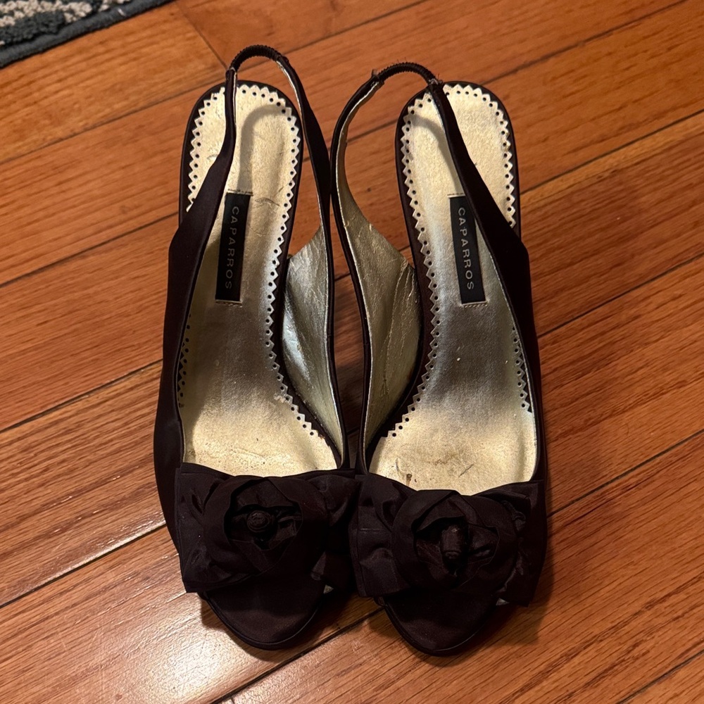 Caparros Black Floral Slingback Heels
